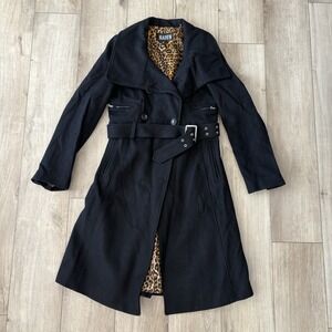 Vintage Marvin Richards S Black Long Wool Leopard Lined 90s Animal Print Coat